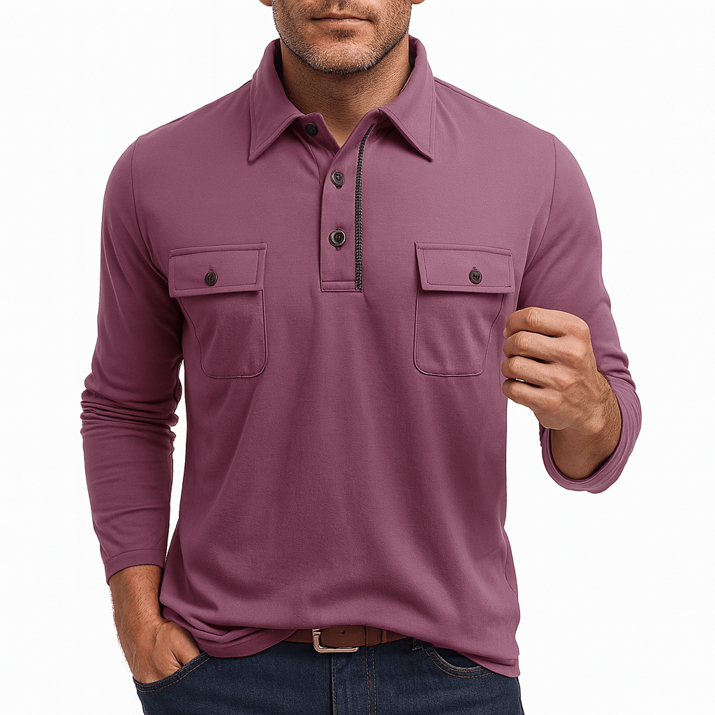 LUXEOUTFIT | Cotton Blend Long Sleeve Polo Shirt