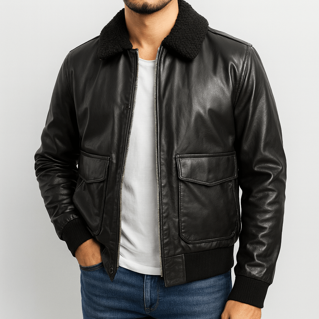 LUXEOUTFIT | Faux Leather Bomber Jacket