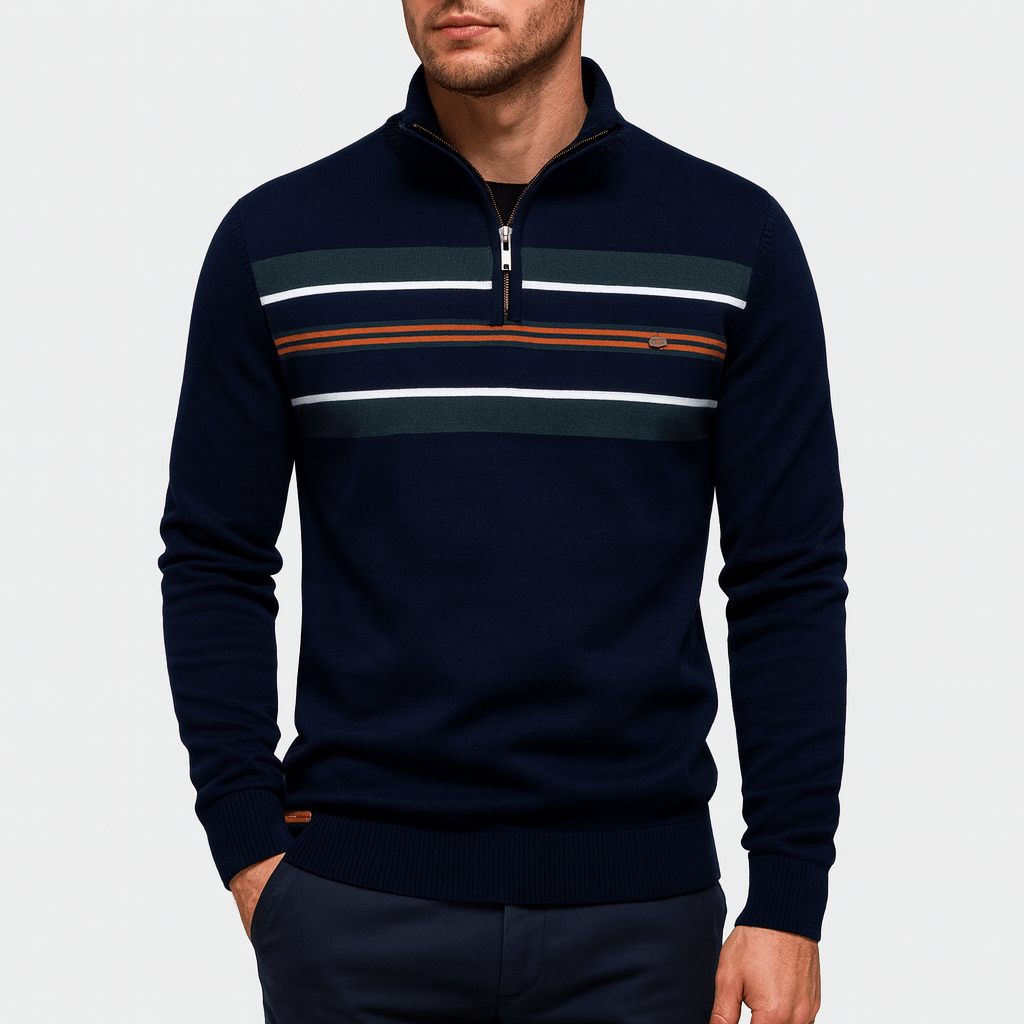 LUXEOUTFIT | Half-Zip Striped Jumper