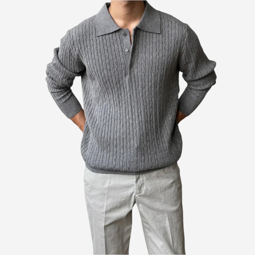 LUXEOUTFIT | Cable Knit Polo Sweater