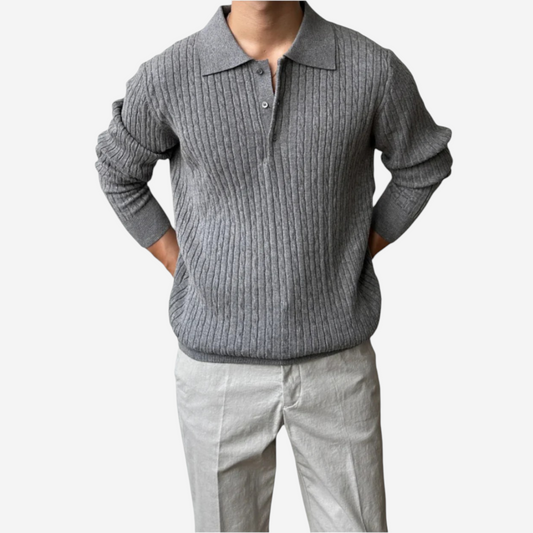 LUXEOUTFIT | Cable Knit Polo Sweater