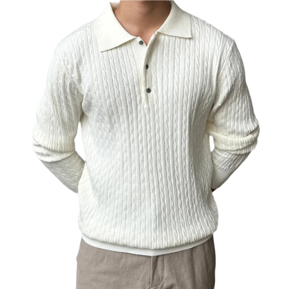 LUXEOUTFIT | Cable Knit Polo Sweater