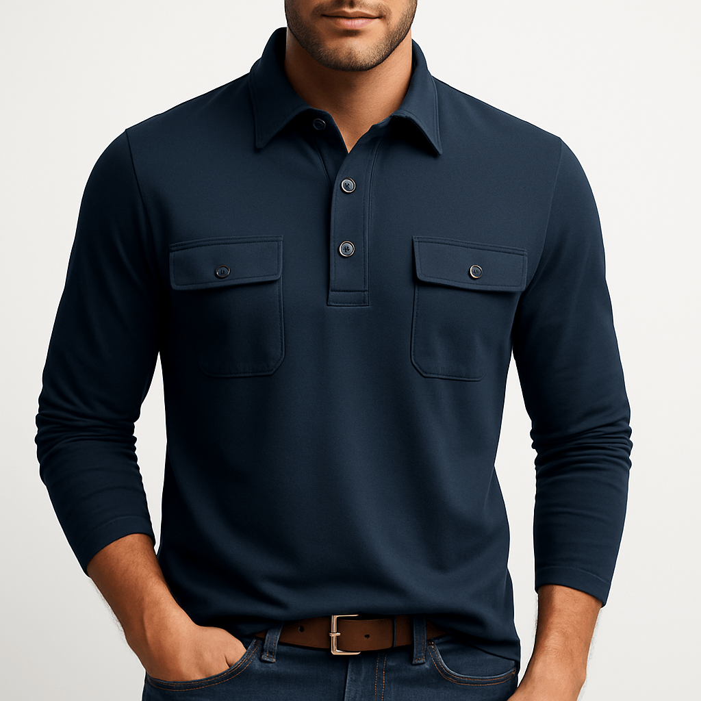 LUXEOUTFIT | Cotton Blend Long Sleeve Polo Shirt
