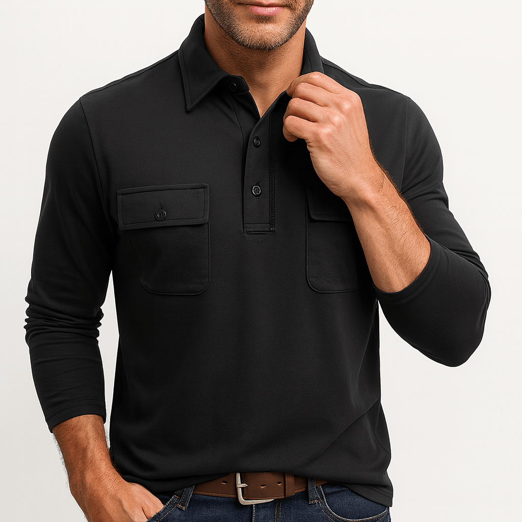 LUXEOUTFIT | Cotton Blend Long Sleeve Polo Shirt