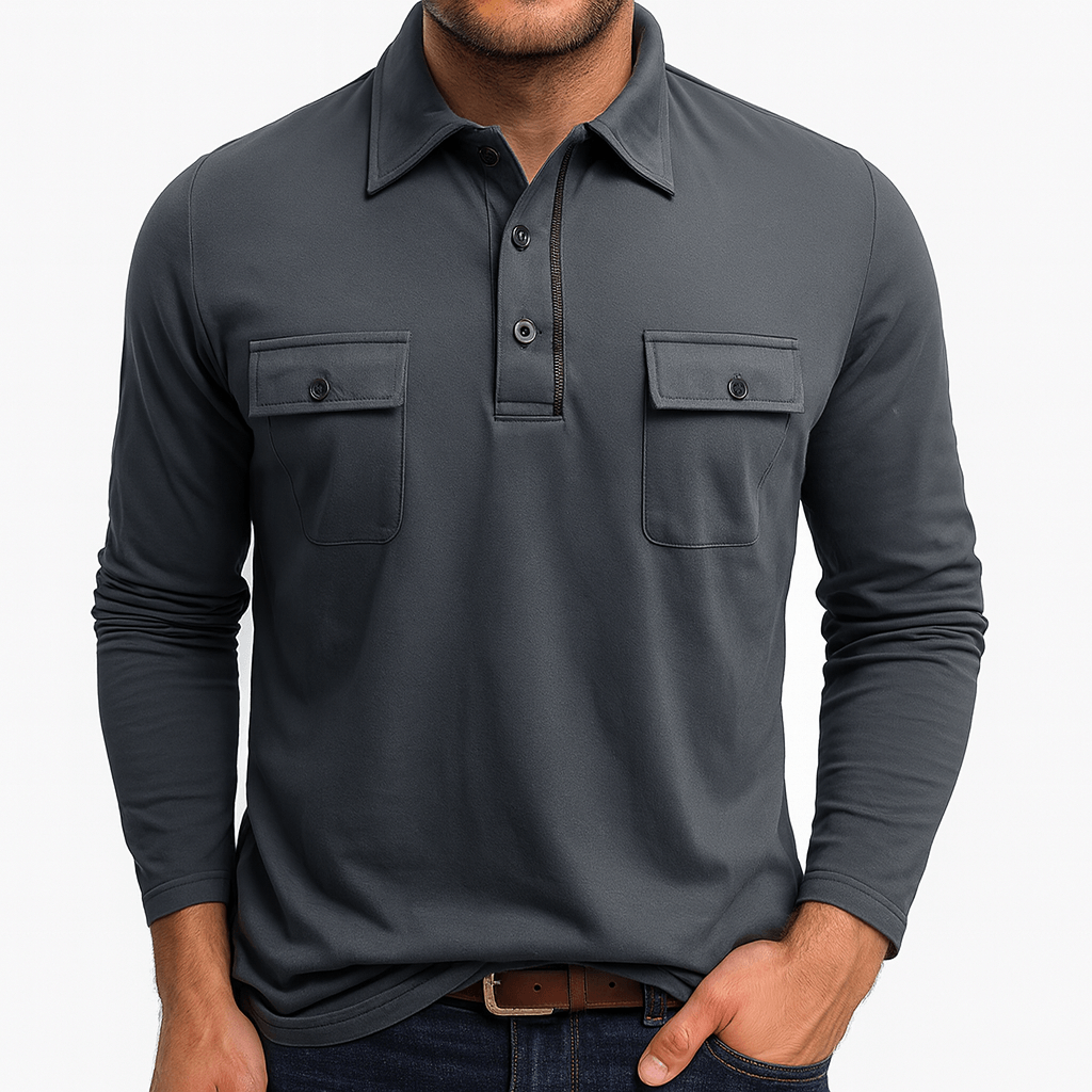 LUXEOUTFIT | Cotton Blend Long Sleeve Polo Shirt