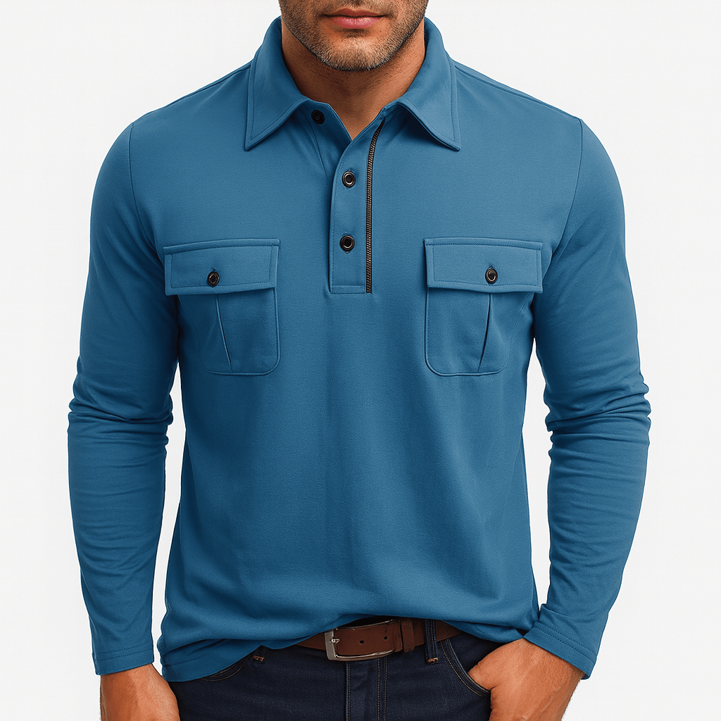 LUXEOUTFIT | Cotton Blend Long Sleeve Polo Shirt