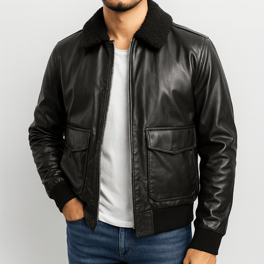 LUXEOUTFIT | Faux Leather Bomber Jacket