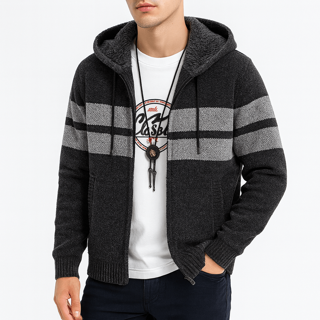 LUXEOUTFIT | Fleece-Lined Striped Zip Hoodie
