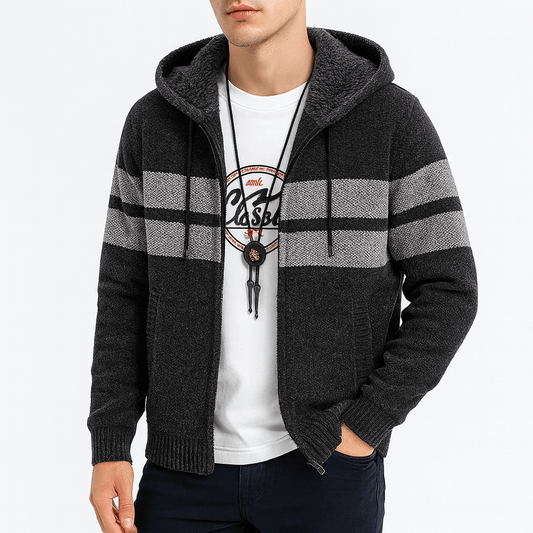 LUXEOUTFIT | Fleece-Lined Striped Zip Hoodie