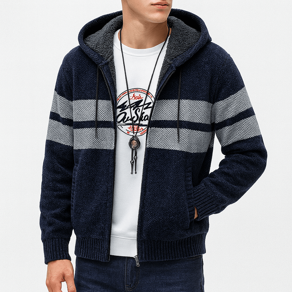 LUXEOUTFIT | Fleece-Lined Striped Zip Hoodie