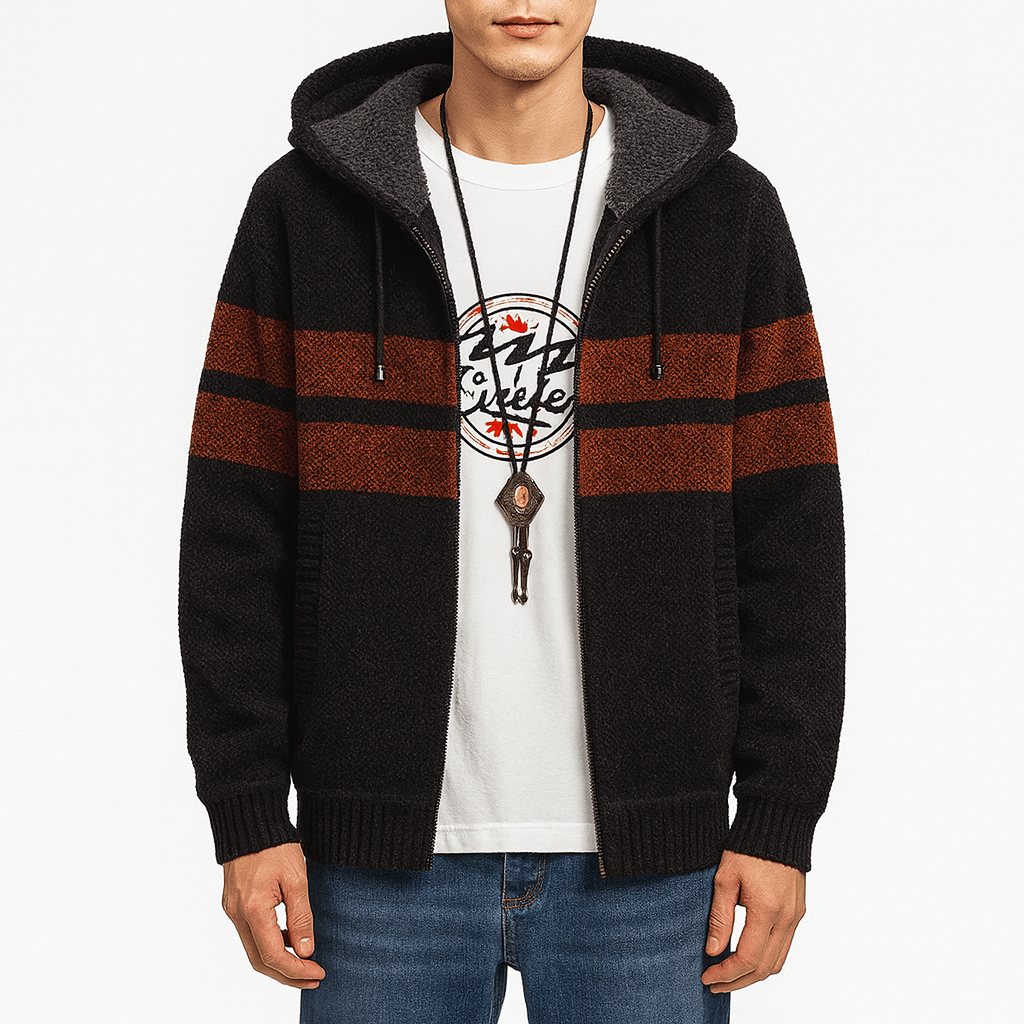 LUXEOUTFIT | Fleece-Lined Striped Zip Hoodie