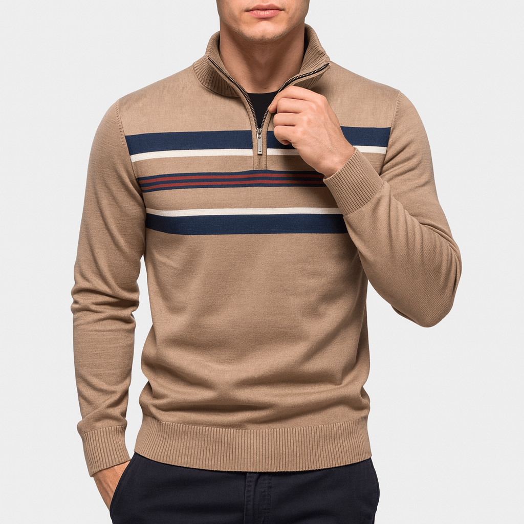 LUXEOUTFIT | Half-Zip Striped Jumper