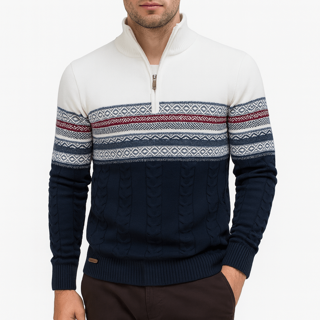 LUXEOUTFIT | Striped Quarter-Zip Sweater