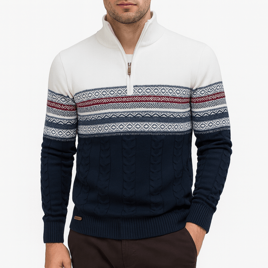 LUXEOUTFIT | Striped Quarter-Zip Sweater