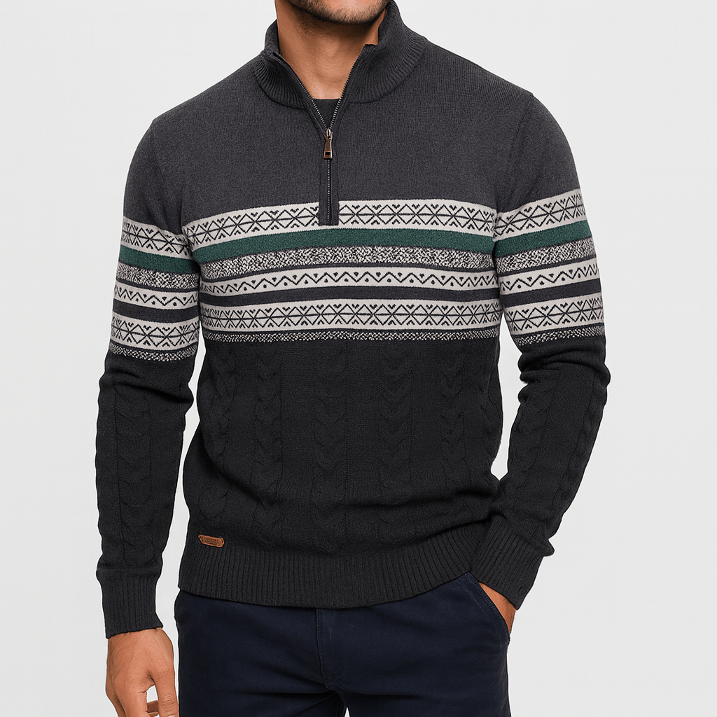 LUXEOUTFIT | Striped Quarter-Zip Sweater