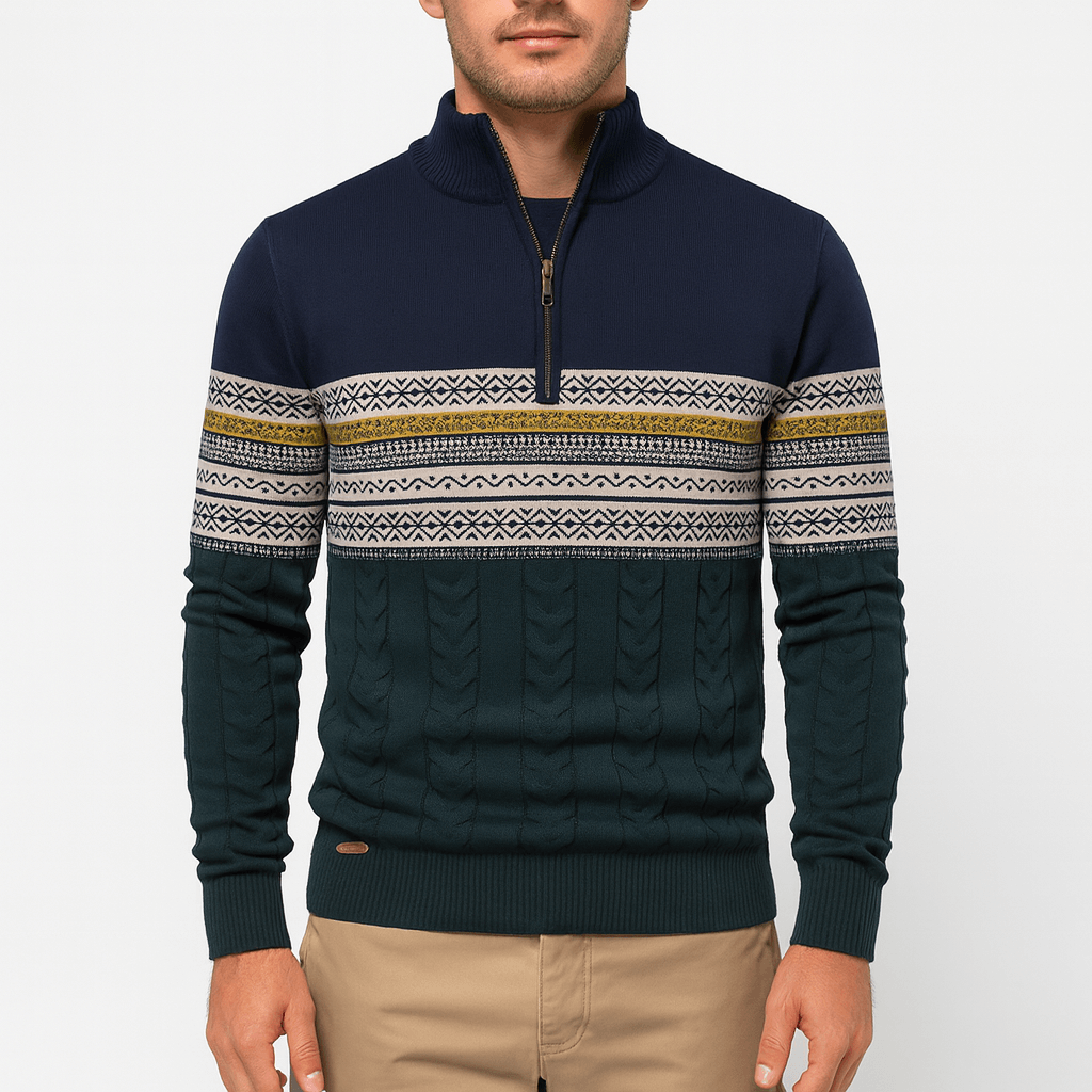 LUXEOUTFIT | Striped Quarter-Zip Sweater