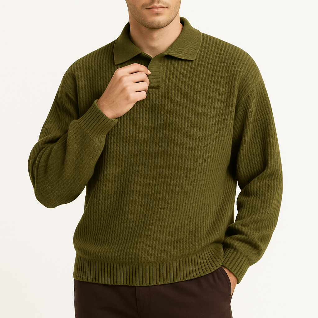 LUXEOUTFIT | Waffle Knit Polo Sweater