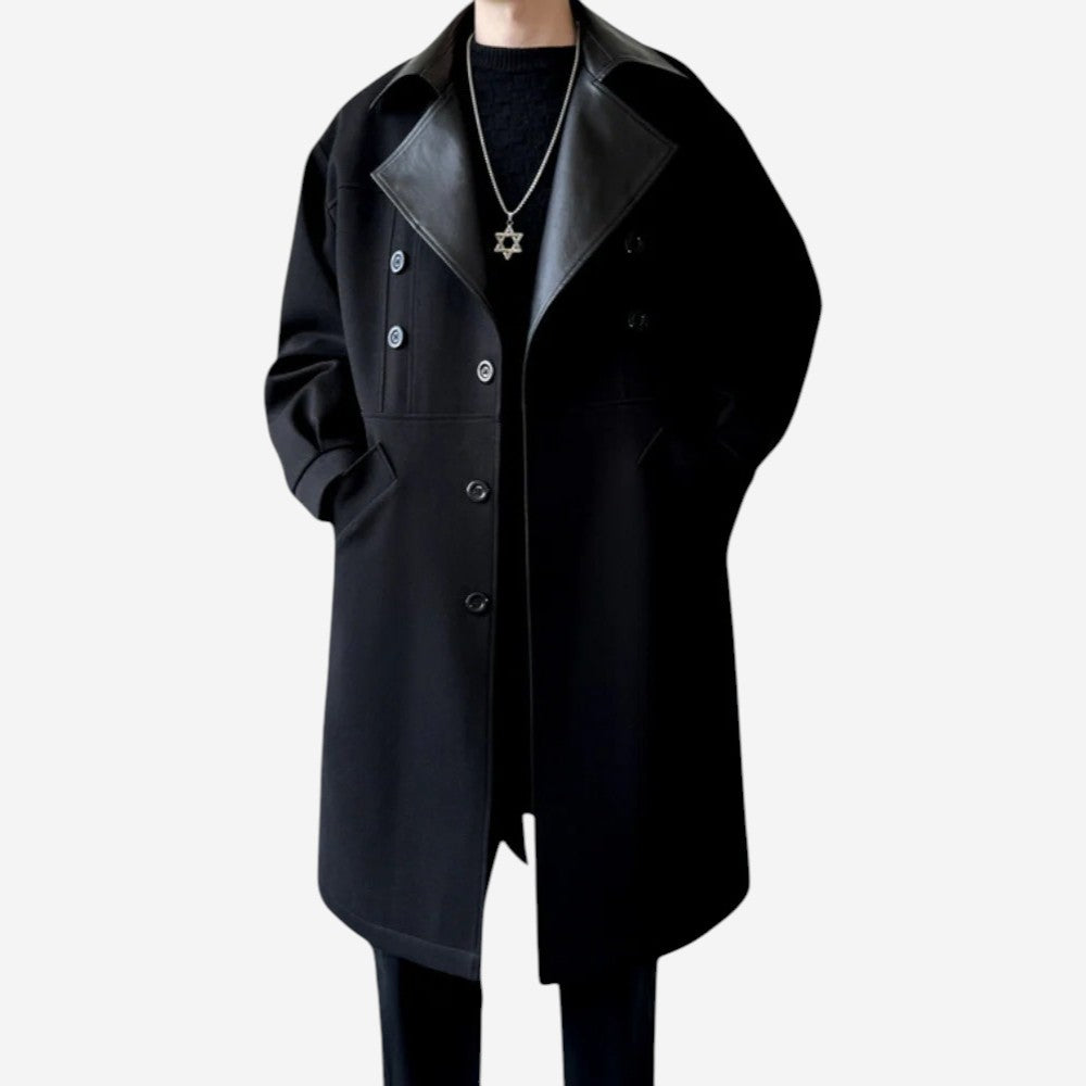 LUXEOUTFIT | Contrasting Collar Long Coat