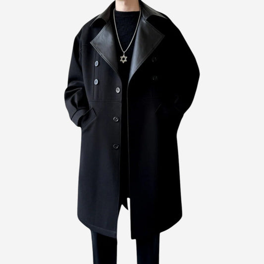 LUXEOUTFIT | Contrasting Collar Long Coat