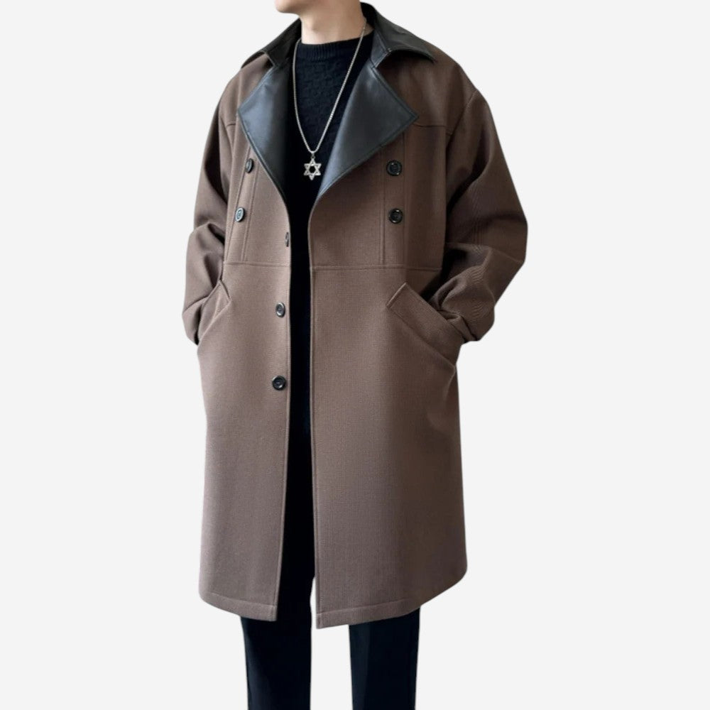 LUXEOUTFIT | Contrasting Collar Long Coat