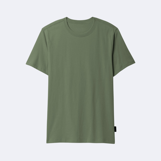 Men's Basic Olive Green Cotton T-Shirt Regular Fit Short Sleeve
