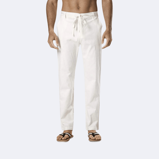 Men's Elegant Linen Pants With White Cord Detail Regular Fit